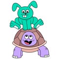 Rabbit and tortoise are racing to the finish line, doodle icon image kawaii Royalty Free Stock Photo