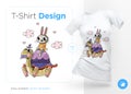 Rabbit on turtle. Prints on T-shirts, sweatshirts, cases for mobile phones, souvenirs.
