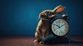 Adorable Bunny Rabbit with Vintage Alarm Clock Royalty Free Stock Photo