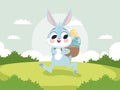 rabbit walking with easter eggs