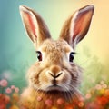 Rabbit in a warm and sunny summer meadow landscape with colorful flowers Royalty Free Stock Photo