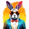 Cool Rabbit In Colorful Cubist Style With Shades And Suit