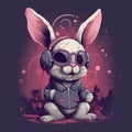 A rabbit wears glasses and denim, illustrator, Generative AI