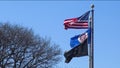 USA flag and Flag of american state of Minnesota waving in wind, Reast Area