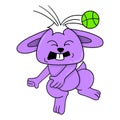 Rabbit wincing in pain from falling baseball, doodle icon image kawaii