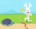 Rabbit wins the turtle in the race, vector design Royalty Free Stock Photo