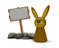 Rabbit and wooden sign Royalty Free Stock Photo