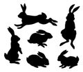 Rabbits. Black silhouette on white background Royalty Free Stock Photo