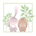 Rabbits with branchs and leaves isolated icon