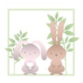 Rabbits with branchs and leaves isolated icon Royalty Free Stock Photo