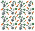 Rabbits, cabbage and carrots pattern