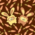 Rabbits and carrots seamless pattern