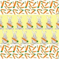 Rabbits and carrots seamless pattern on yellow background