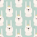 Rabbits with crowns, seamless pattern