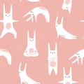 rabbits doing yoga poses. Seamless pattern in .