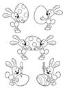 Rabbits, Easter Bunny set, Easter Egg, Cartoon Character, Cute Easter bunny painting an egg. Coloring page