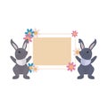 Rabbits flowers label easter Royalty Free Stock Photo