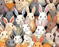 Rabbits funny pattern of groupe are cute cartoon hares.