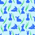 Rabbits and grass pattern for easter disign