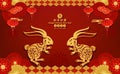 The Rabbits greeting for Happy Chinese new year 2023. Chinese traditional. Chinese translation is mean Year of Rabbit.