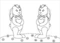 Rabbits with hearts on a meadow, contours Royalty Free Stock Photo