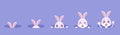 Rabbits in holes. Rabbit with ears hiding in burrow animation, easter hare or kawaii cartoon bunny seek to hole, cute