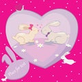 Rabbits love hearts vector card with place for text