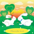 Rabbits love hearts vector card with place for text Royalty Free Stock Photo