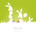 Rabbits play with eggs green white background