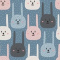 Seamless pattern with happy rabbits