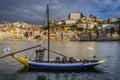 Rabelo Boat of Calem Port wine boat on a bank of Douro River Royalty Free Stock Photo