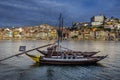 Rabelo Boat of Cockburns and Rozes Port wine cellars on a bank of Douro River Royalty Free Stock Photo