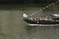 Rabelo boat with turists at Douro river. Royalty Free Stock Photo