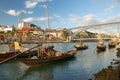 Rabelo boats near Bridge (Porto) Royalty Free Stock Photo