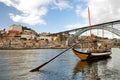 Rabelo boats near Bridge (Porto) Royalty Free Stock Photo