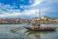 Rabelo, traditional boat with wine barrels in Porto, Portugal Royalty Free Stock Photo