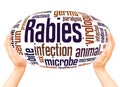 Rabies word cloud hand sphere concept