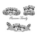 Happy animal family. Dad, mom, baby raccoons cartoon. Royalty Free Stock Photo