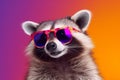 raccoon background pet portrait music fun party young animal glasses entertainment. Generative AI.