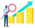 Raccoon Broker with Magnifier Grows Diagram Chart