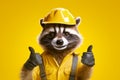 raccoon builder showing thumbs-up, happy labor day. Royalty Free Stock Photo