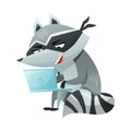 Raccoon Burglar with Striped Tail Wearing Mask Breaking and Hacking Laptop Vector Illustration