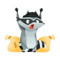 Raccoon Burglar with Striped Tail Wearing Mask Caught Red-handed with Sack of Money Vector Illustration