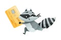 Raccoon Burglar with Striped Tail Wearing Mask Escaping with Bank Card Vector Illustration