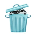 Raccoon Burglar Wearing Mask Hiding in Dustbin Peeping Out Vector Illustration Royalty Free Stock Photo