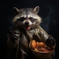 Expressive Portrait Of A Raccoon With A Basket Of Potatoes