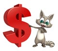 Raccoon cartoon character with dollar sign Royalty Free Stock Photo