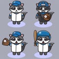 Vector illustration of cute Raccoon Baseball cartoon. Royalty Free Stock Photo