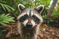 Raccoon Close up Portrait, Fun Animal Looking into Camera, Raccoon Nose, Wide Angle Lens Royalty Free Stock Photo
