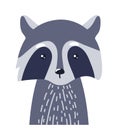 Raccoon cute animal baby face vector illustration. Hand drawn style nursery character. Scandinavian funny kid design